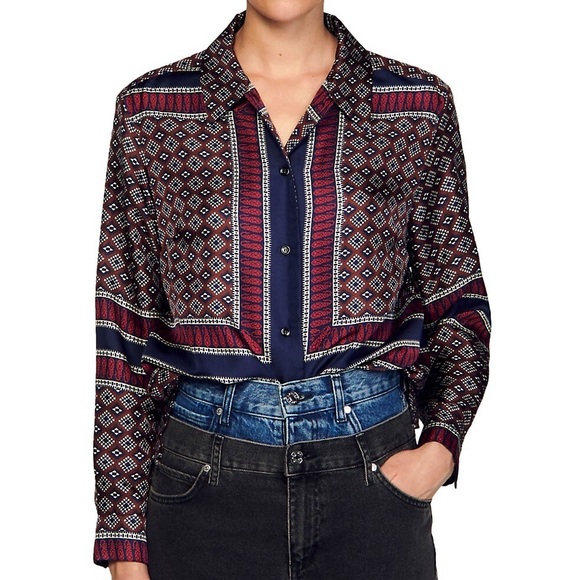 Sandro Loane Scarf-Print Shirt - Picture 2 of 5